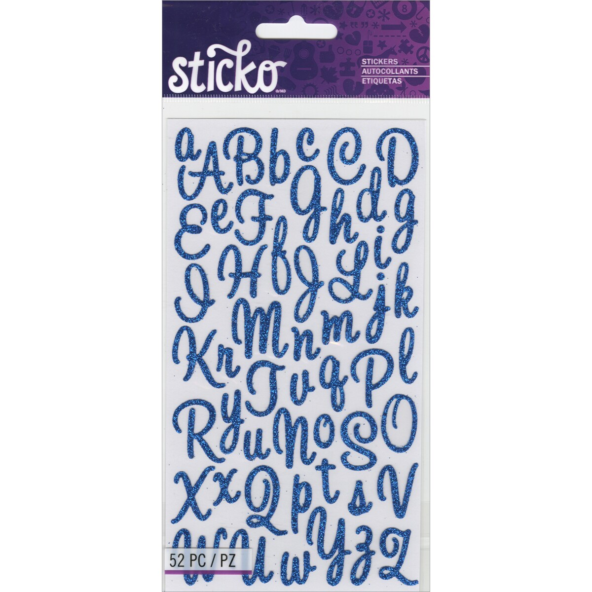 Sticko Alphabet Glitter Script Stickers Small White