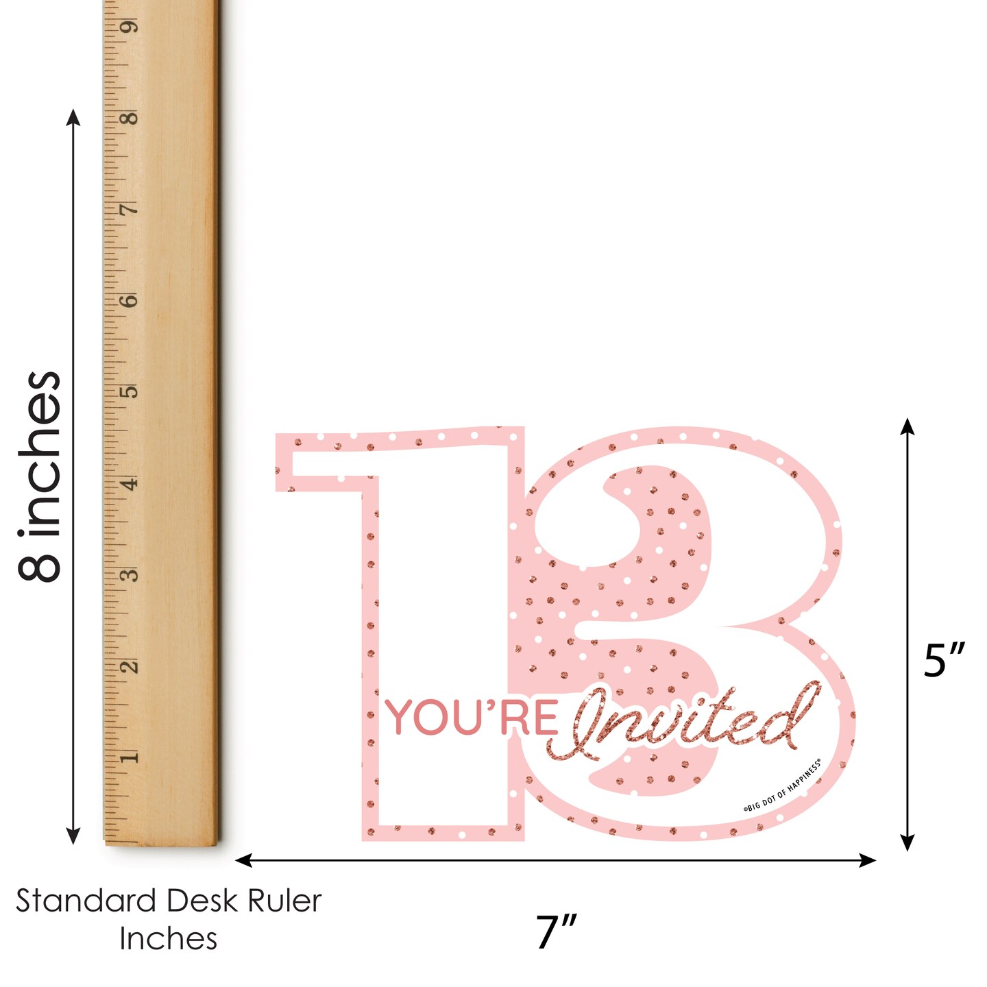 Big Dot of Happiness 13th Pink Rose Gold Birthday - Shaped Fill-In Invitations - Happy Birthday Party Invitation Cards with Envelopes - Set of 12