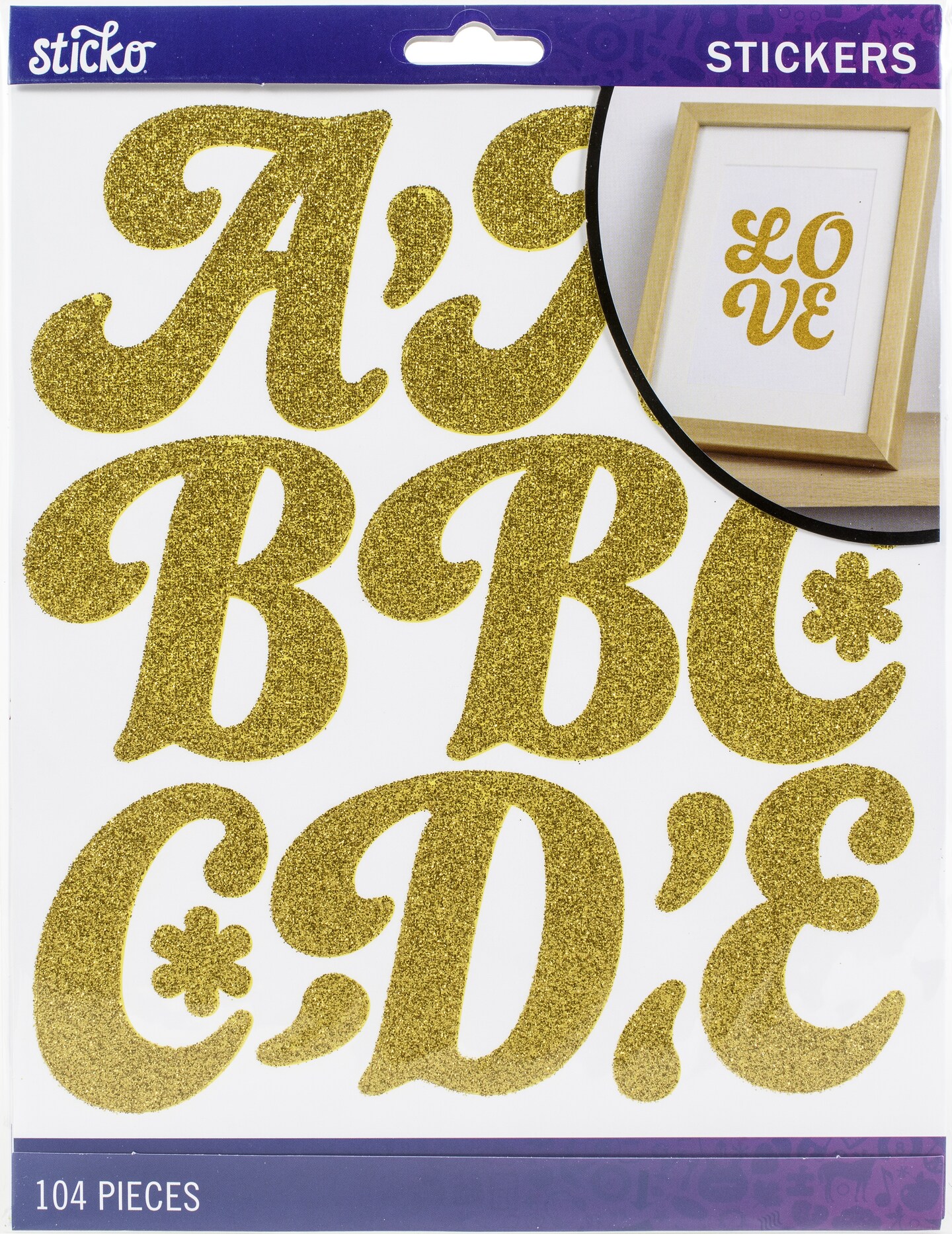 Sticko Alphabet Stickers 104pkg Funkydori Extra Large Gold Glitter Michaels 0115