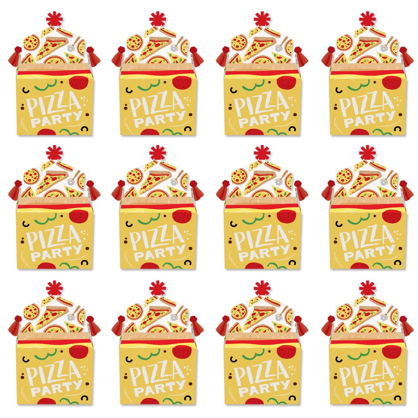 Big Dot of Happiness Pizza Party Time - Treat Box Party Favors - Baby Shower or Birthday Party Goodie Gable Boxes - Set of 12