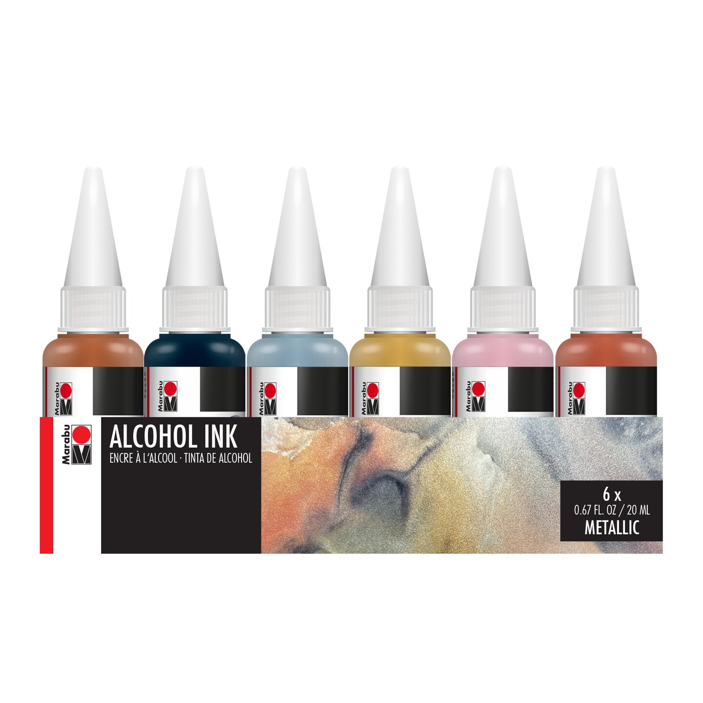 Marabu Alcohol Ink Set, 6-Color Metallic Ink Set