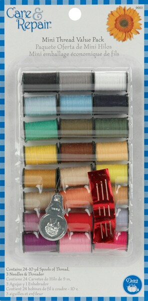 Dritz Care &#x26; Repair Mini Value Pack Thread 24 Spools-Assorted Light &#x26; Dark