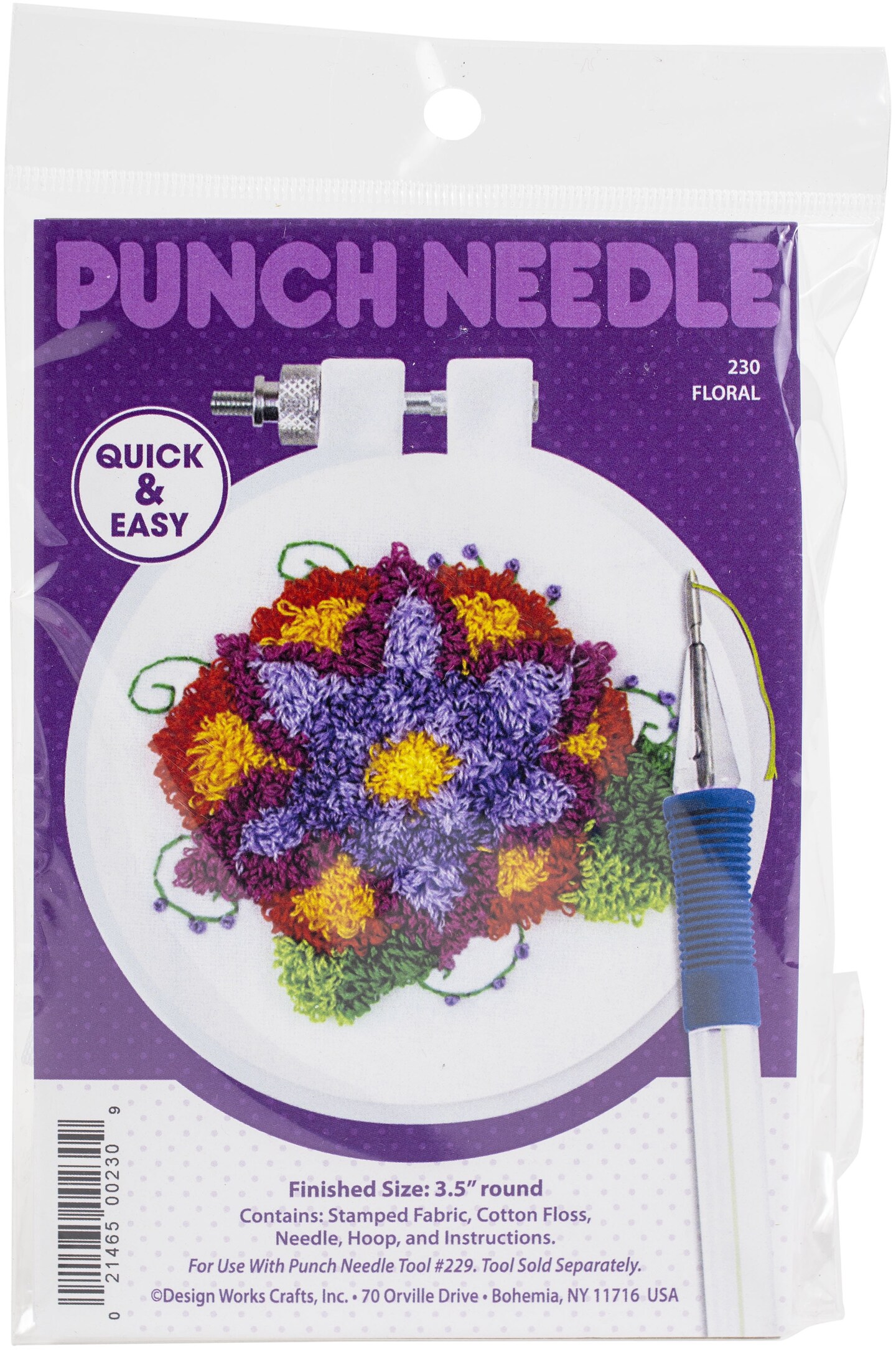 Design Works Punch Needle Kit 3.5&#x22; Round-Flower