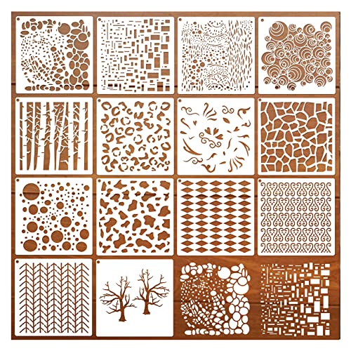14 Pcs Layering Mixed Media Stencils Leopard Diamond Spirals Cubist Templates Geometric Patterns Stencils for Painting on Walls Canvas DIY Craft Scrapbooking Stamp Decor Card Making (7.87x7.87inch)
