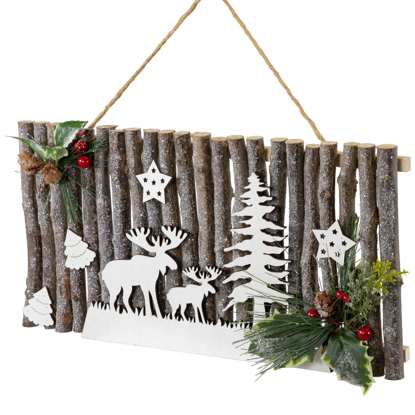 Northlight 15.75&#x22; Wooden and Glitter Frosted Reindeer Christmas Wall Decor