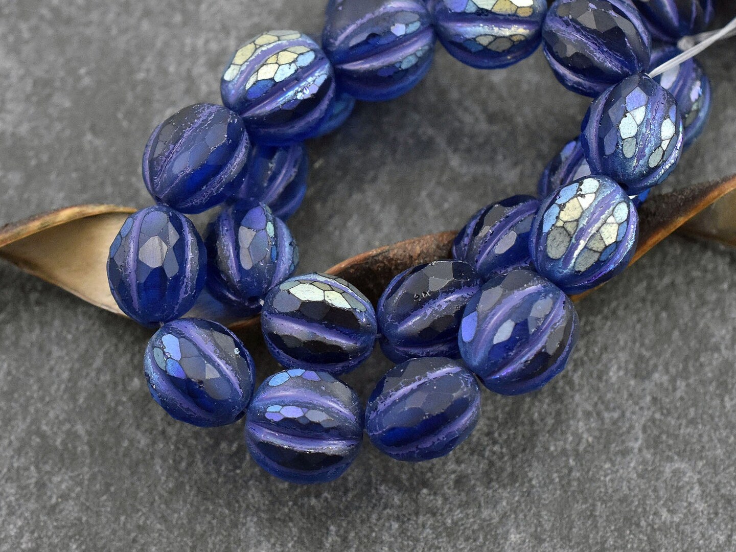 *12* 10mm Purple Washed Matte Pacific Blue AB Faceted Round Melon Beads