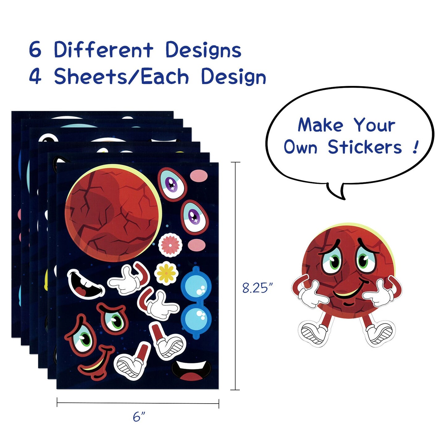 Wrapables Make Your Own Sticker Sheets, DIY Make A Face Animal, Food, Party Favor Stickers (24 Sheets) Cupcakes