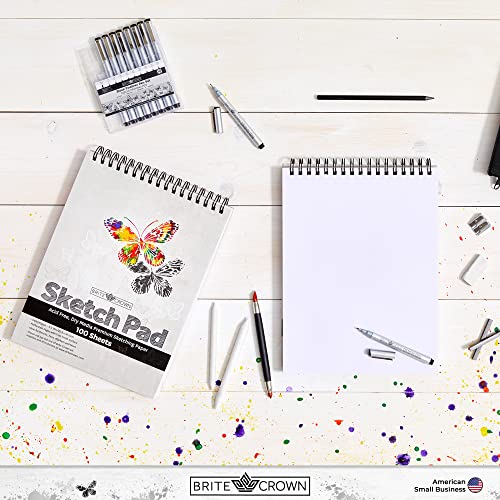 Brite Crown Sketch Pad - 9x12 Sketch Book (100 Sheets) Perforated Sketchbook Art Paper for Pencils, Pens, Markers, Charcoal and