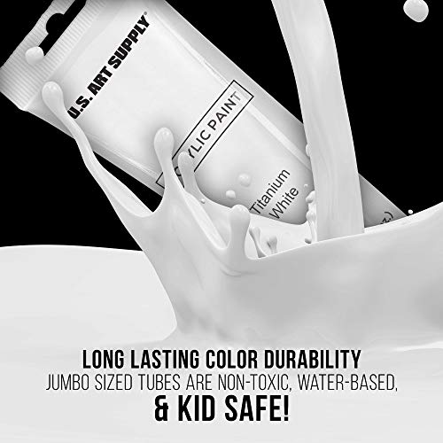 Artists Acrylic Color Paint, Titanium White, 2 Extra-Large 120ml Tubes - Professional Grade, Excellent Tinting Strength, Mixable - Portrait Painting, Canvas, Wood - Student, Beginner