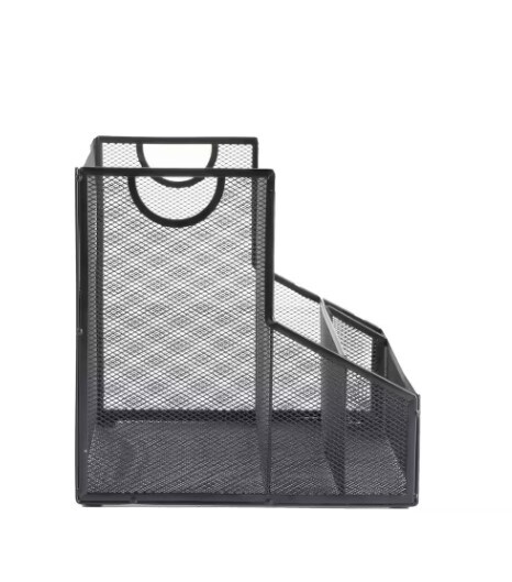 Network Collection, 4-Compartment Desktop Organizer, Vertical File Storage, Letter Size, Document Holder, 3 Accessory Storage Compartments, Metal Mesh, 12.15" L x 9.5" W x 9.5" H, Black