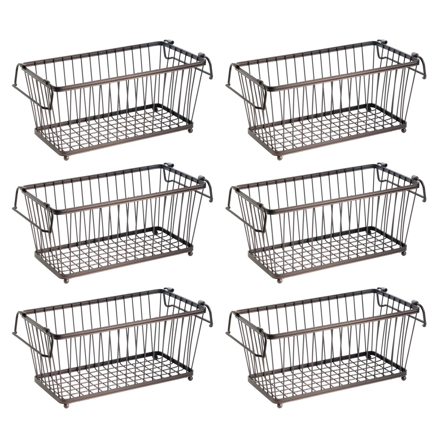 mDesign Stackable Metal Food Storage Basket with Handles, 6 Pack