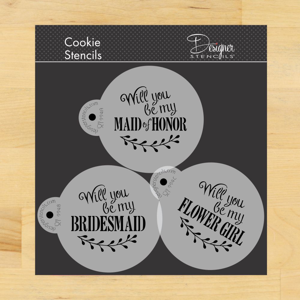 Will You Be My Bridesmaid Cookie Stencil | C994 by Designer Stencils | Cookie Decorating Tools | Baking Stencils for Royal Icing, Airbrush, Dusting Powder | Reusable Plastic Food Grade Stencil for Cookies | Easy to Use &#x26; Clean Cookie Stencil