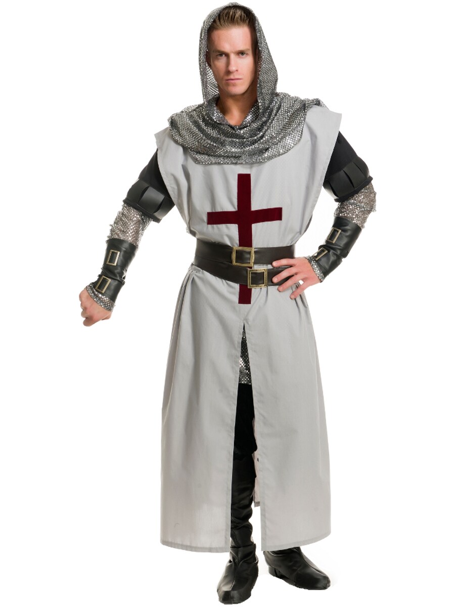 Adult&#x27;s Mens Chivalrous Knight Sequin Hooded Tunic With Belt And Arm Guards