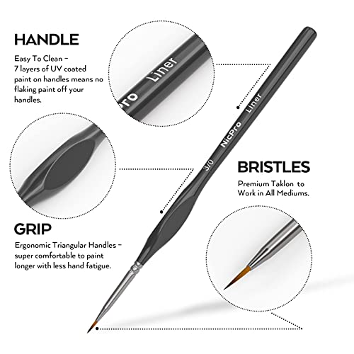 Nicpro Micro Detail Paint Brush Set,15 PCS Black Small Professional Miniature Fine Detail Brushes for Watercolor Oil Acrylic, Craft Models Rock Painting &#x26; Paint by Number -Come with Holder Bag