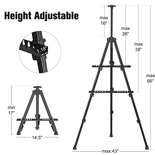 Art Painting Display Easel Stand - Portable Adjustable Aluminum Metal  Tripod Artist Easel with Bag, Height from 17 to 66, Extra Sturdy for  Table-Top/Floor Painting, Drawing, and Displaying, Black : : Home