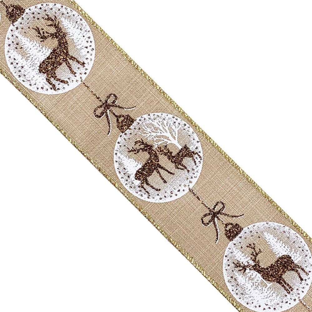 Holiday Reindeer Ornaments Burlap wired edge ribbons, 2.5" x 10 yards