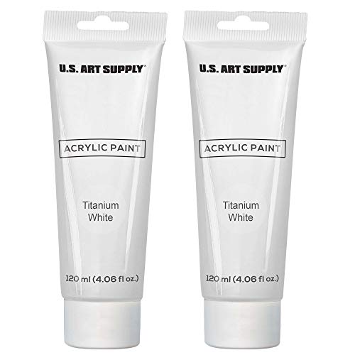 Artists Acrylic Color Paint, Titanium White, 2 Extra-Large 120ml Tubes - Professional Grade, Excellent Tinting Strength, Mixable - Portrait Painting, Canvas, Wood - Student, Beginner