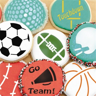 Large Sports Ball Cookie Stencils: Basketball, Golf, Soccer, Baseball | C218 by Designer Stencils | Cookie Decorating Tools | Baking Stencils for Royal Icing, Airbrush, Dusting Powder | Reusable Food Grade Stencil for Cookies | Easy to Use &#x26; Clean