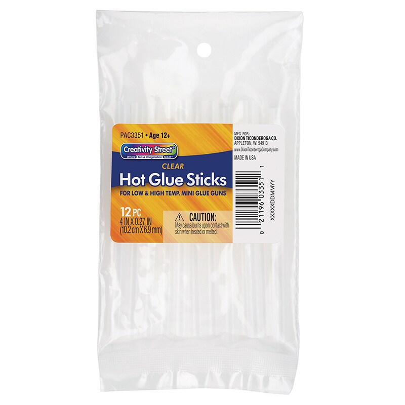 Hot Glue Sticks, Clear, 4 X 0.3125, 12 Pieces