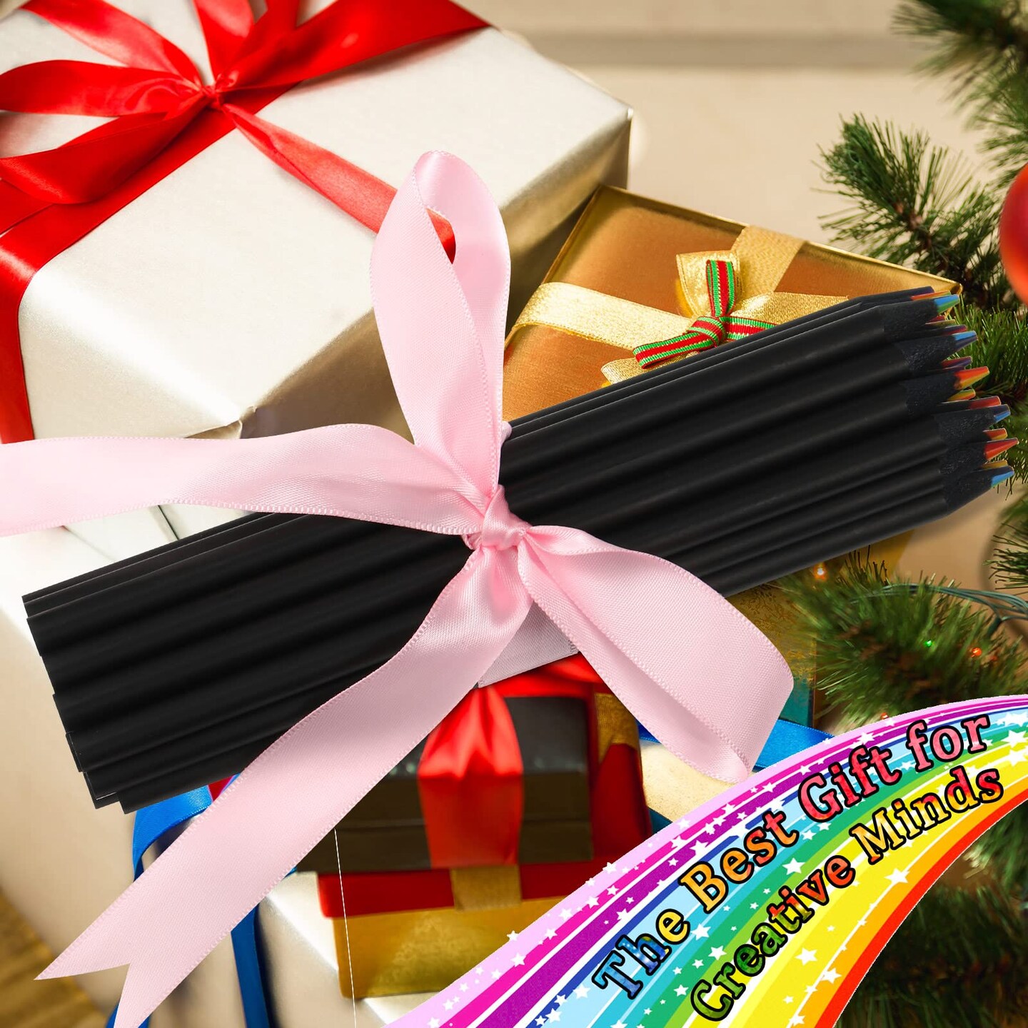 48 Pcs Rainbow Colored Pencils, 7 Color in 1 Rainbow Pencil for Kids, Wooden Colored Pencil Multi Colored Pencils Bulk with 4 Pieces Sharpener for Kids Adults Art Drawing (Black Wood)