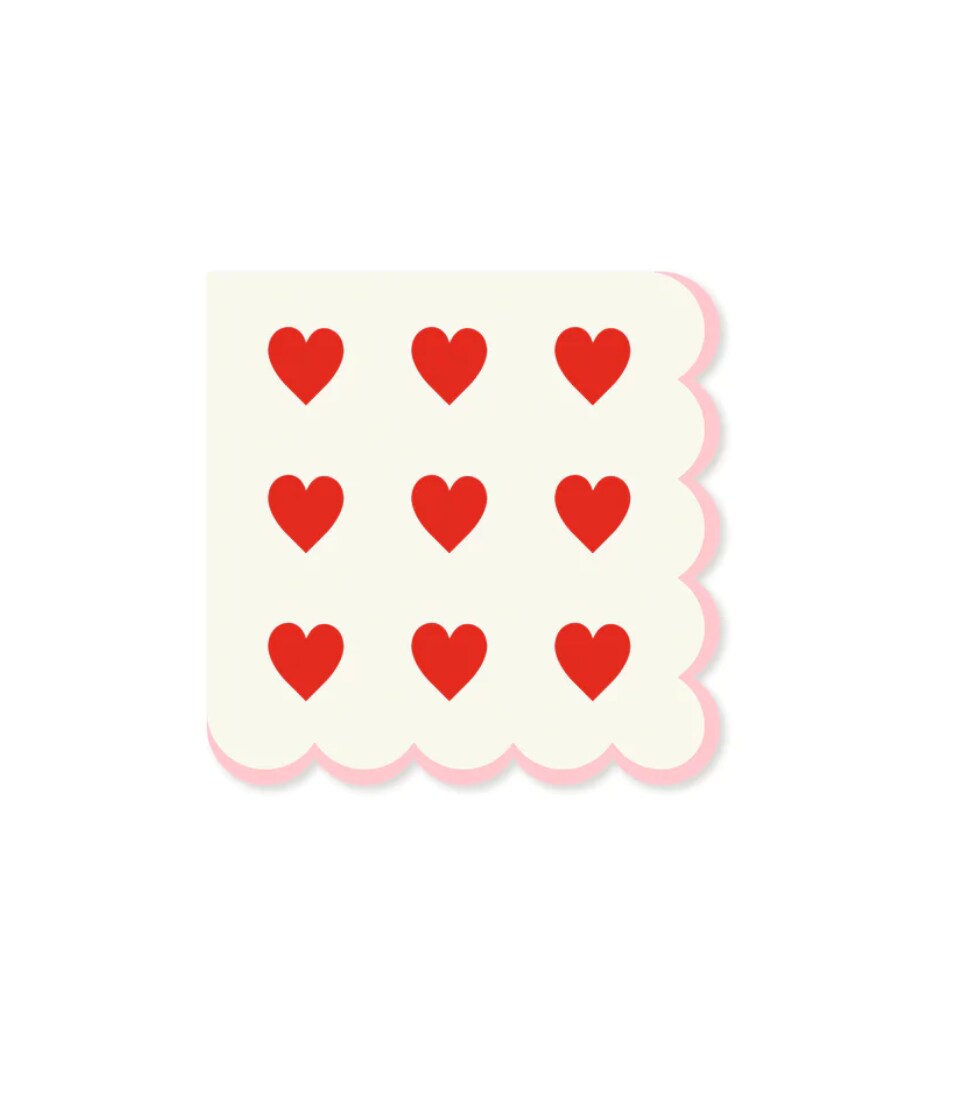 Pink &#x26; Red Hearts Scalloped Beverage Napkin | Valentine Party Decor