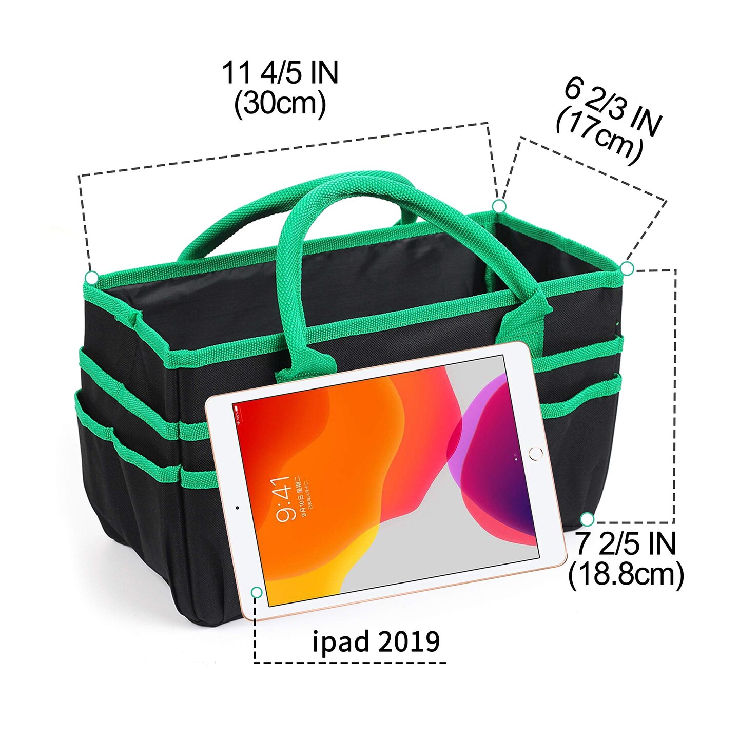 Craft and Art Organizer Tote Bag - 600D Green Nylon Fabric Art Caddy with Pockets - for Art, Craft, Sewing, Medical, and Office Supplies Storage