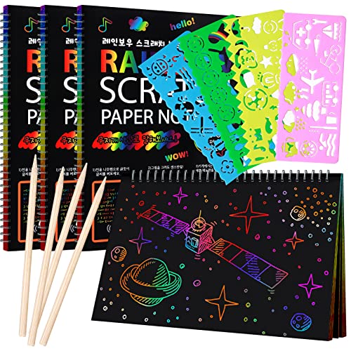 4 Pack Scratch Arts Drawing Notebook for Kids Drawing Pad, Large