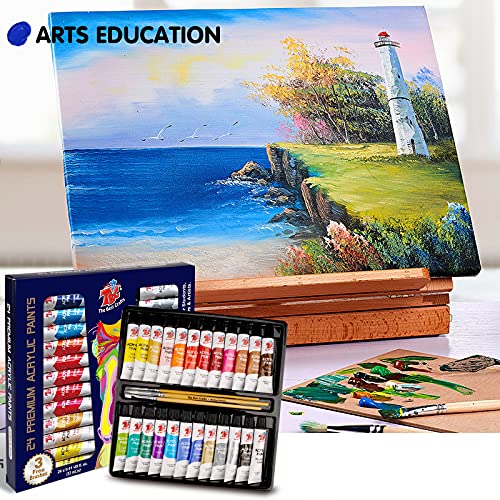 24 Vibrant Colors(12ml/0.4oz Tubes) Basic and Metallic Acrylic Paints for Artists, Ideal Acrylic Art Set for Canvas, Wood