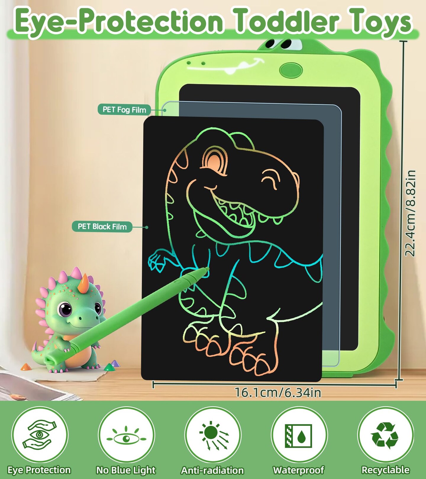 LCD Writing Tablet Kids Toys for Girls Boys Age 2-3 Gift Ideas, Dinosaur Colorful Doodle Board Educational Learning Toys for Children 3 4 5 6 7 8 Year Old, Toddler Drawing Pad Travel Toys