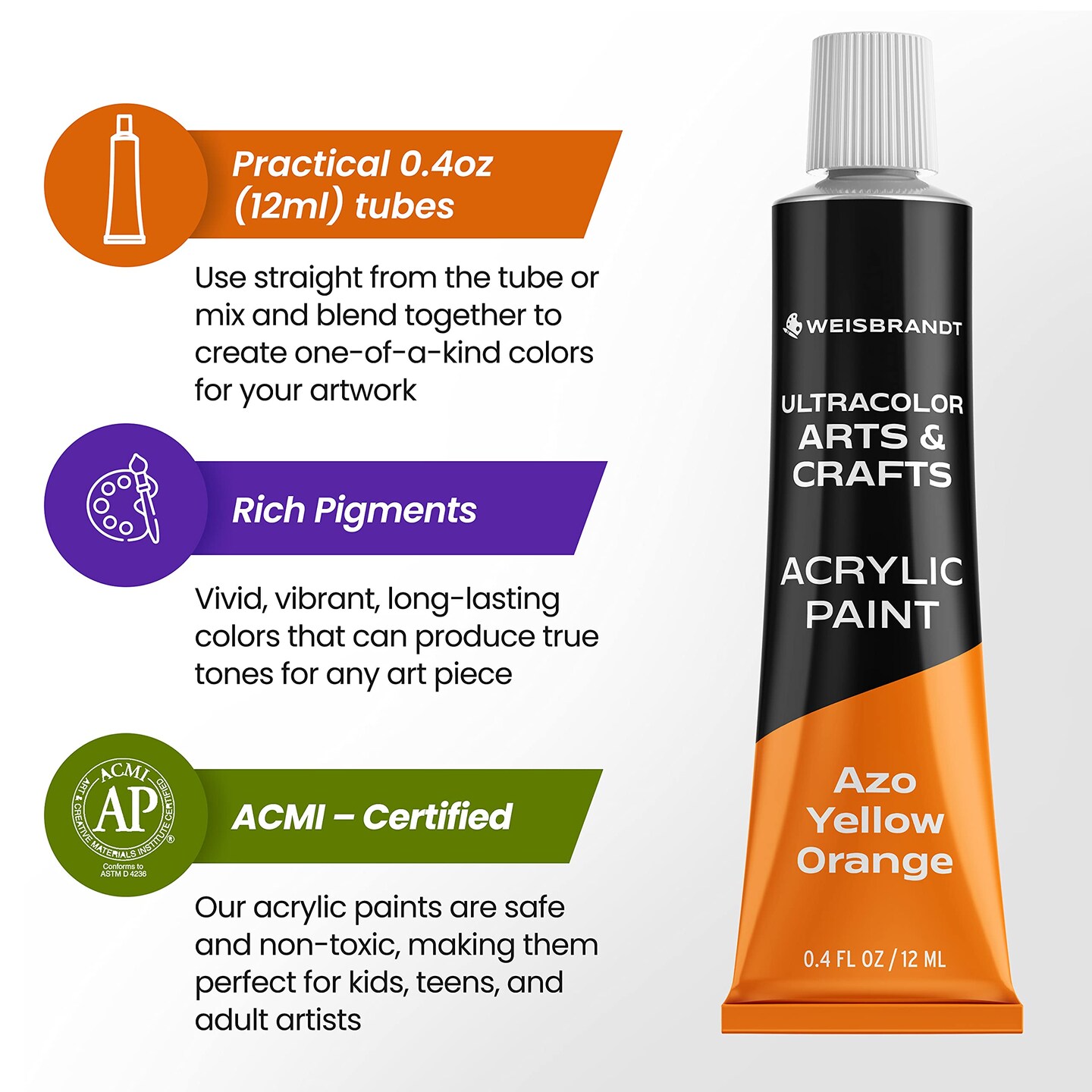 14 Colors, Ultra Color Arts &#x26; Crafts Acrylic Paints,  Premium Quality Pigments, Matte Finish, 0.4oz/12 ml, Water-Based Acrylic Paint Set, for all Porous Surfaces