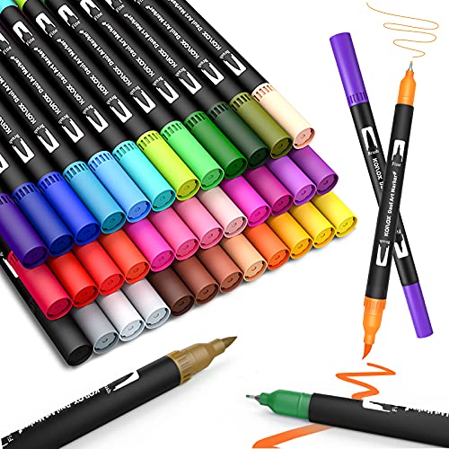 Koilox Dual Tip Brush pen, Watercolor Pen Set, 36 Color Double Ended Painting Pen, Fine line art Marker pen, Water Based Highlighter, Used for Outline, Drawing, Calligraphy and Coloring Books. (36)