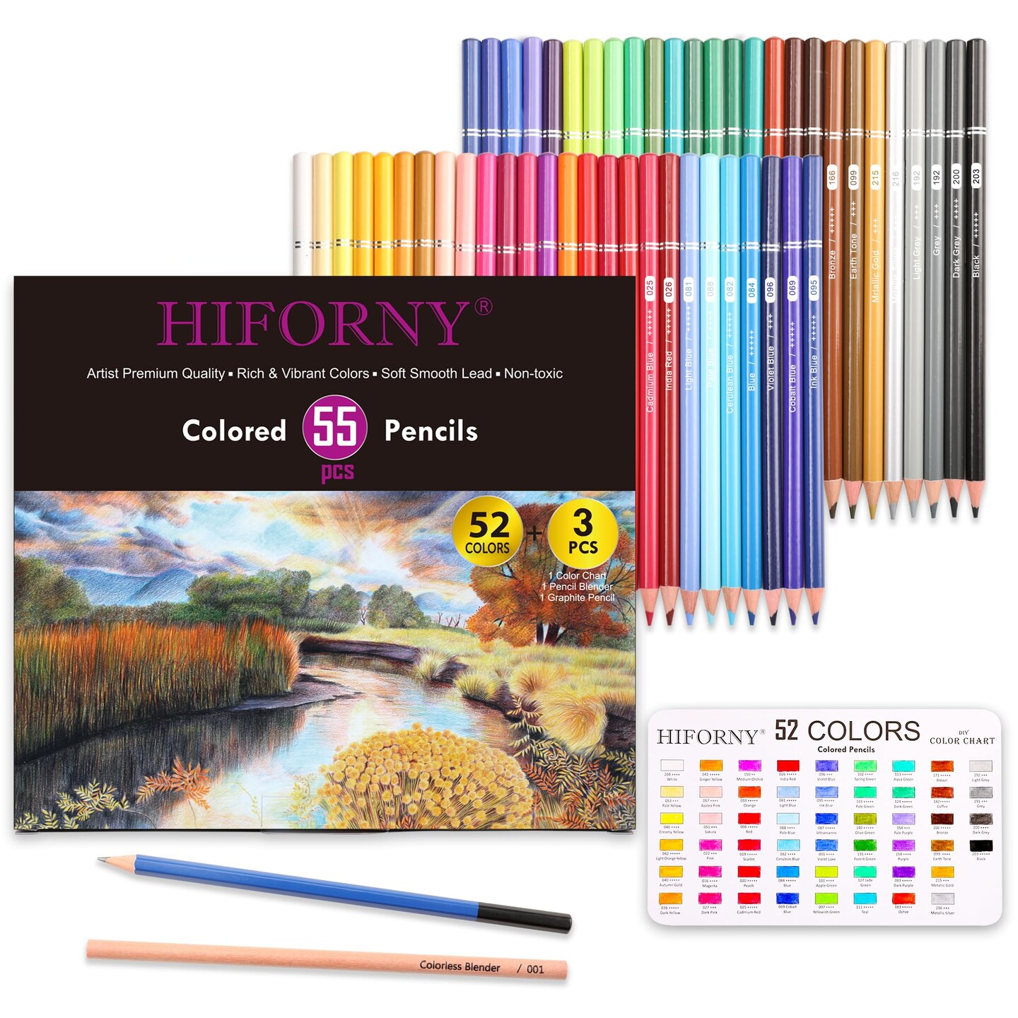 55 Pack Colored Pencils Set for Adult Coloring,52 Colors Coloring Pencils with Extras,Drawing Pencils Art Craft Supplies for Adults Beginners
