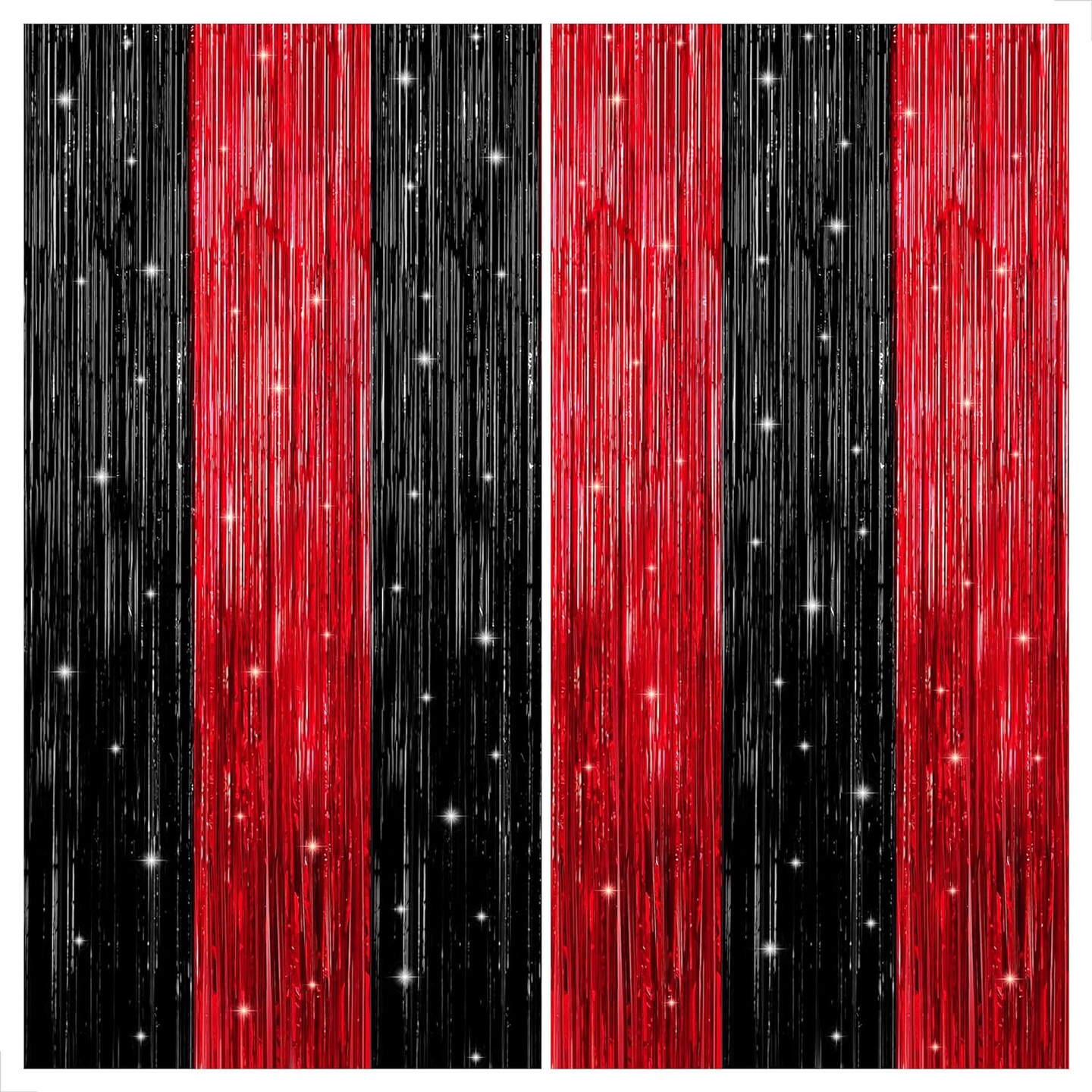 Red and Black Fringe Curtain - Pack of 2 XtraLarge, 8x6.4 Feet | Red and Black Backdrop Curtain for Red and Black Party Decorations | Sneaker Ball Decorations | Casino Theme Party Decorations