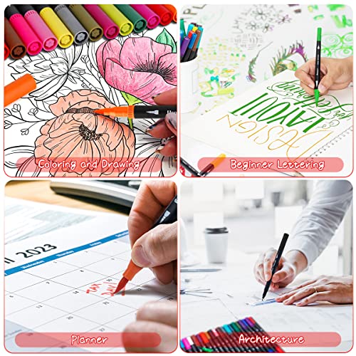 Dual Markers Brush Pens, 36 Fine Point Art Marker, Double Tip Colored Pen for Adult Coloring Hand Lettering Writing Planner