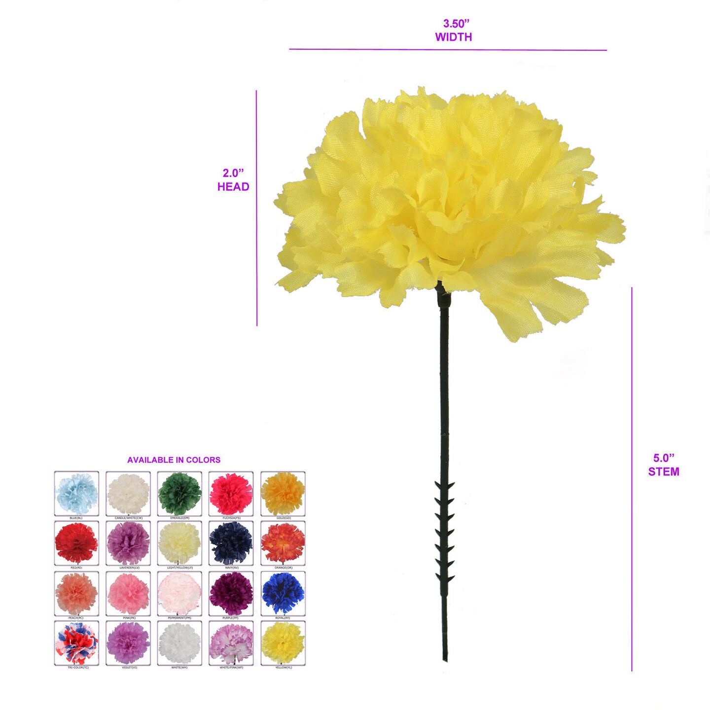 100-Pack Yellow Carnation Picks with 5-Inch Stems, Lifelike Floral Accents for Bouquets, Centerpieces, Weddings, and Everyday Decor, Floral Home by Artificial Flowers