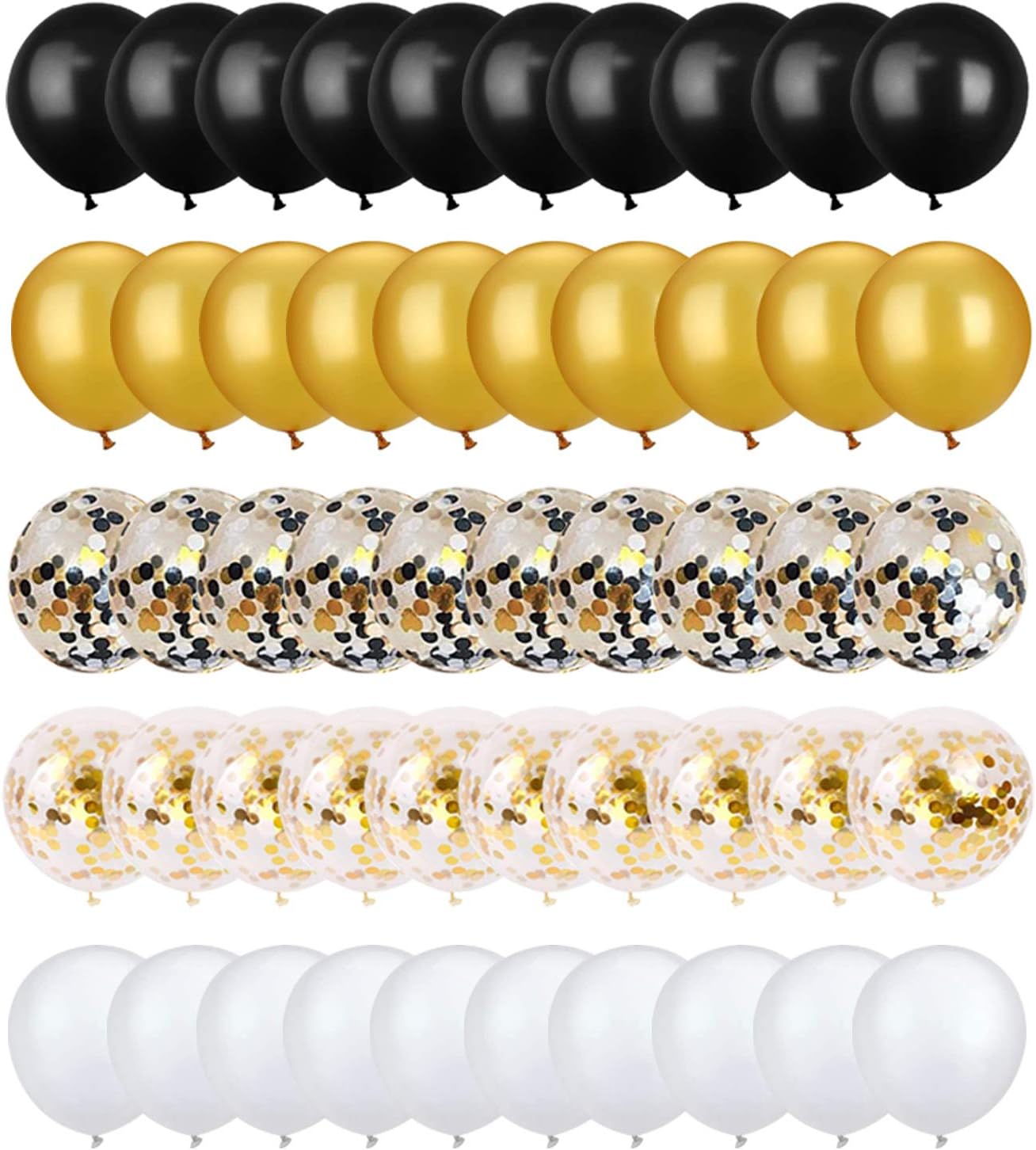 72 Pack Black Gold Confetti Balloons Kit, 12 Inch Black Gold White Balloons and Gold Confetti Balloons with Balloon Ribbons for Graduation Birthday Wedding Baby Shower Party Decorations