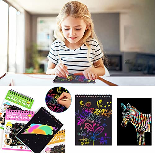 16 Pieces Drawing Notebook Set, Scratch Art Paper Rainbow Mini Notes, Sketch Drawing Pad for Kids Party Favors&#xFF08;with 16 Wooden Stylus &#x26; 4 Drawing Stencils&#xFF09;