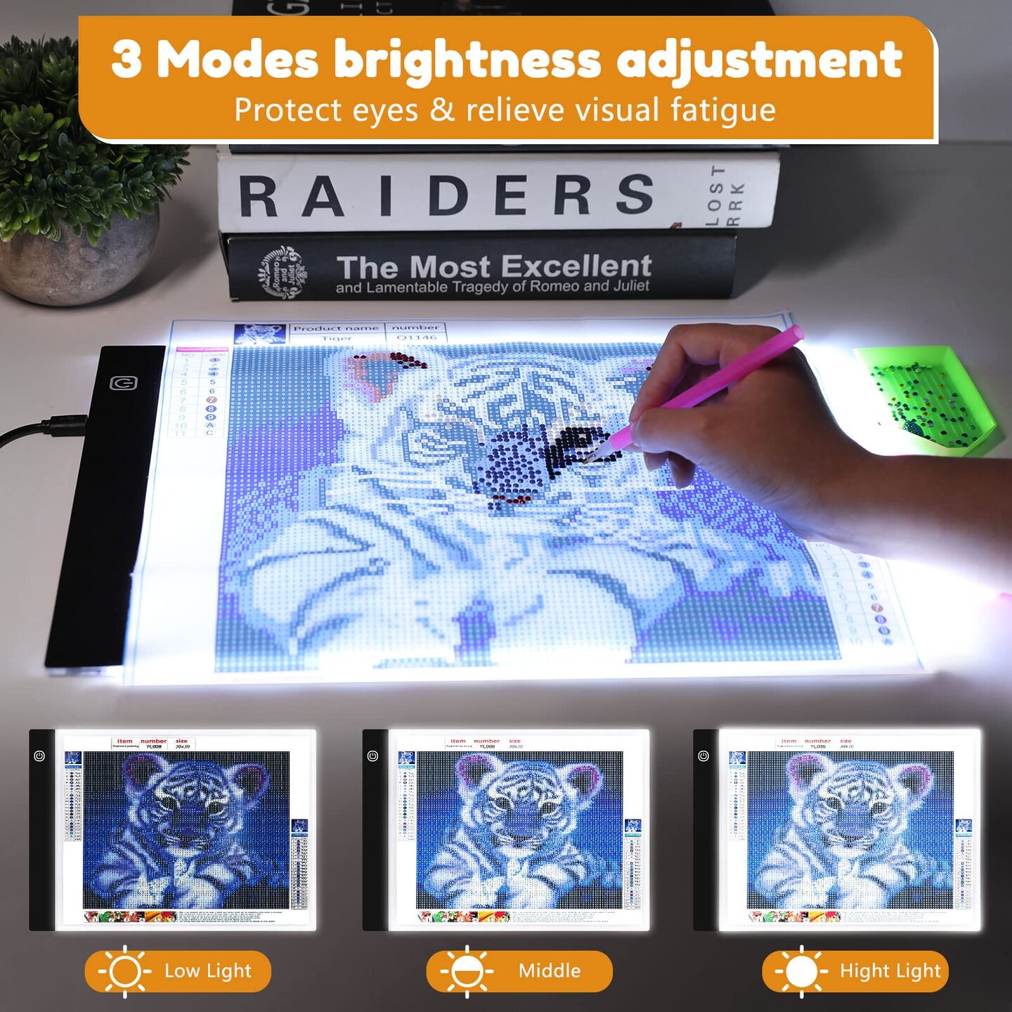 A4 Light Board for Diamond Painting, Light Table Tracing Light Box Ultra-Thin Light Pad for Drawing, Tattoo, Weeding Vinyl, Sketching, Gifts for Her, Kids, Him