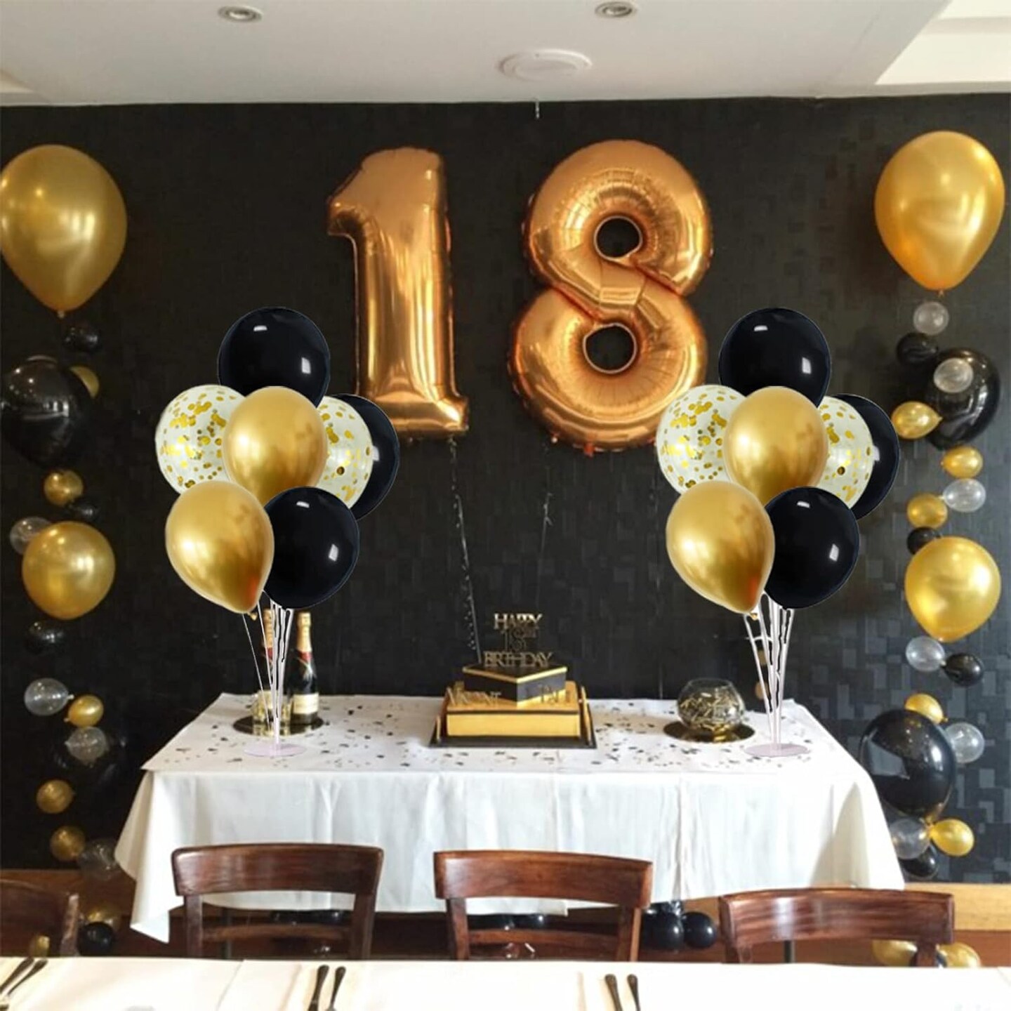 4Set Black and Gold Balloon Stand, Balloon Centerpieces for Tables, Black and Gold Party Decorations for Birthday Wedding Anniversary Father&#x27;s Day New Year Graduation 2024(black and gold)