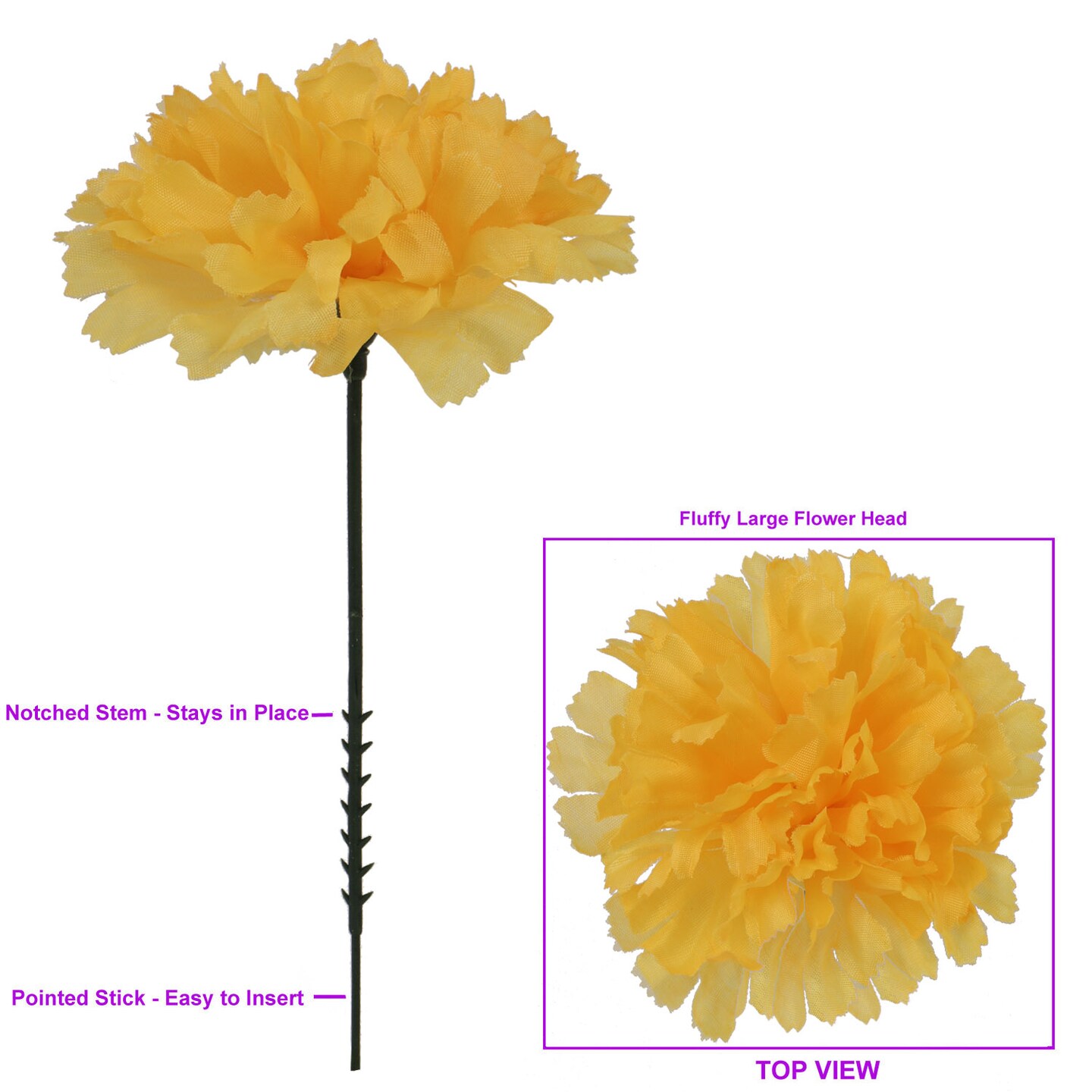 100-Pack: Gold Carnation Picks, 5&#x22; Stems, 3.5&#x22; Wide by Floral Home&#xAE;