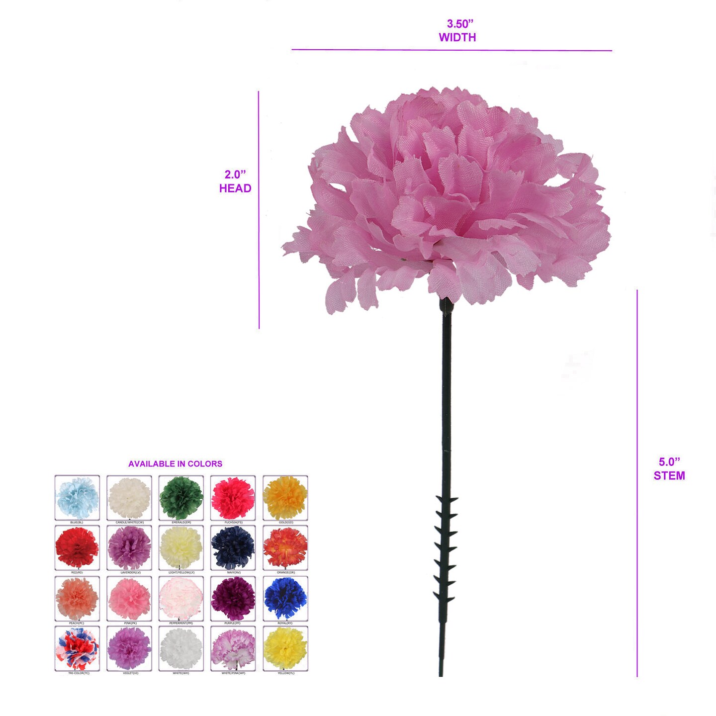 5" Violet Carnation Picks - 100-Pack, 3.5" Wide Blooms, Lifelike Artificial Flowers, Perfect for Bouquets, Wreaths & Crafts - Spring & Event Décor, Floral Home by Artificial Flowers