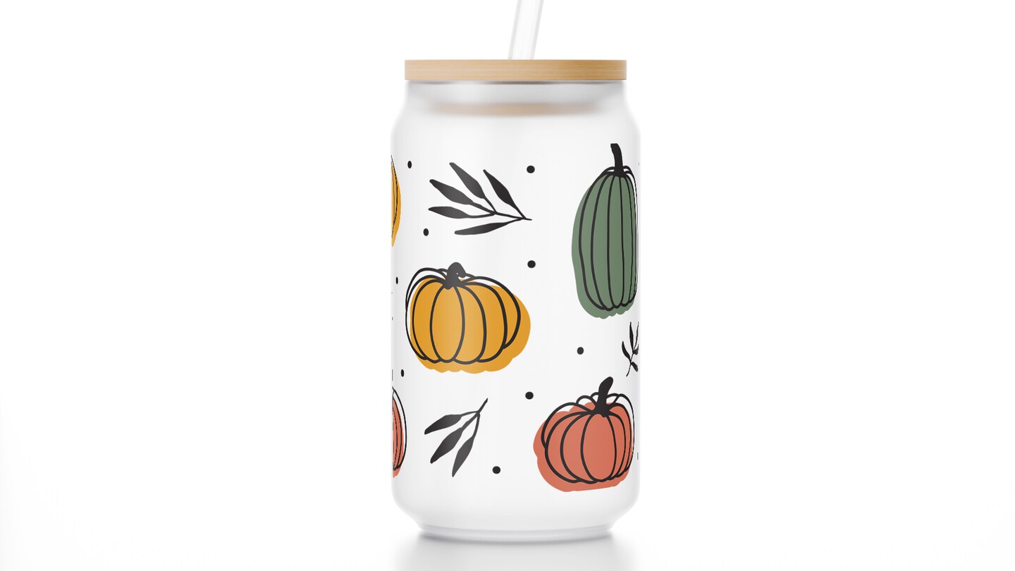 16 oz Frosted Libbey Glass Cup, Boho Pumpkin Design, Beer Can Glass, Iced  Coffee, Coffee Cup | MakerPlace by Michaels