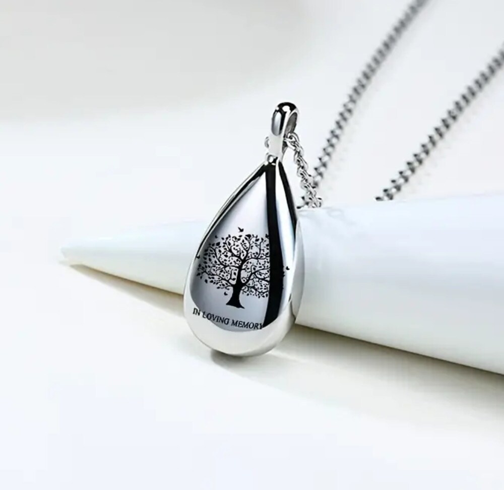 Pendentif Urne Funéraire En Acier - Goutte Avec Zircon - Pour Cendres (humain/animal) - Neuf