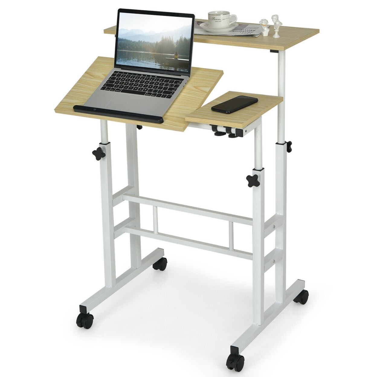 Mobile Stand Up Desk Adjustable Computer Desk Tilting Workstation