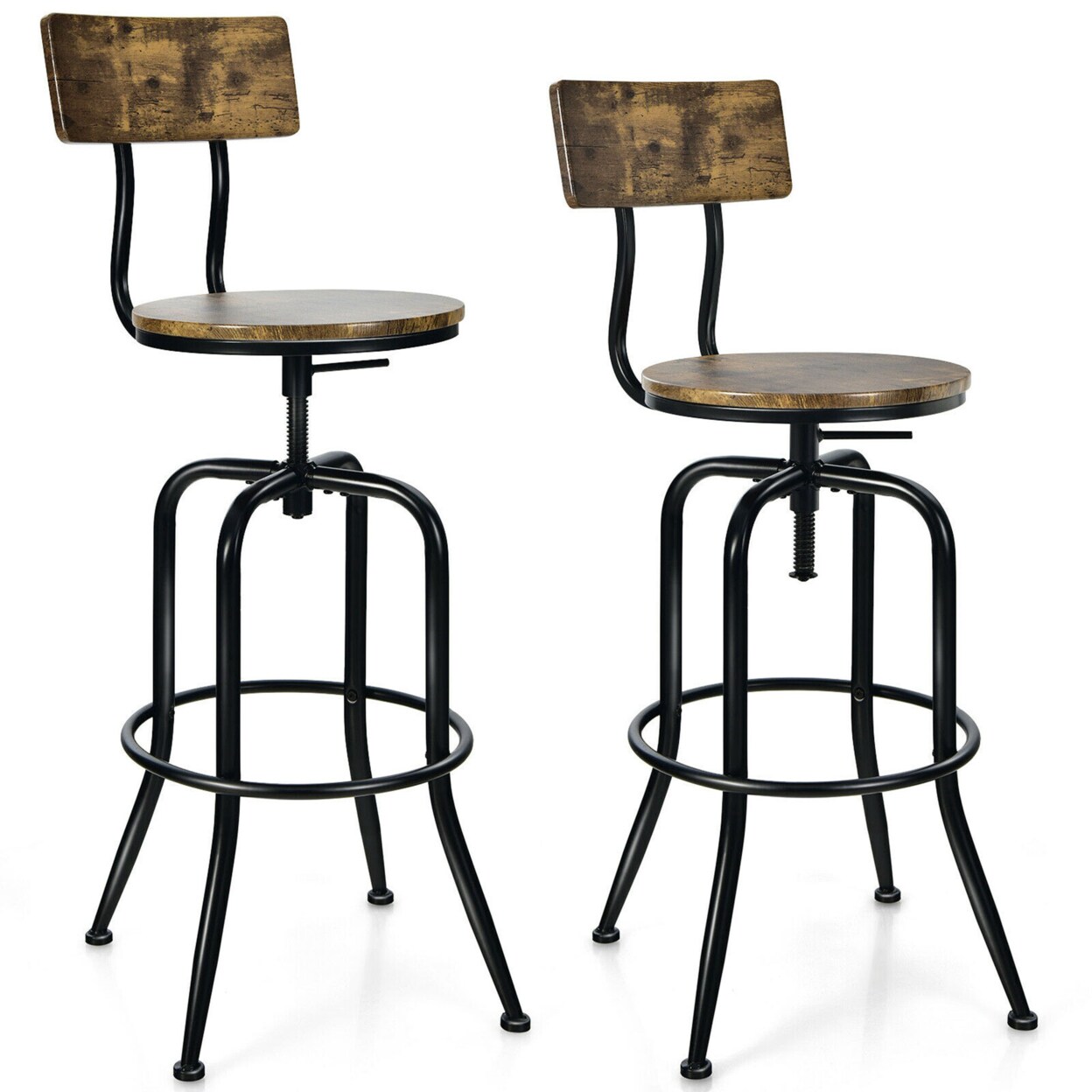 Gymax Set of 2 Industrial Bar Stool Adjustable Swivel Counter-Height Dining Side Chair