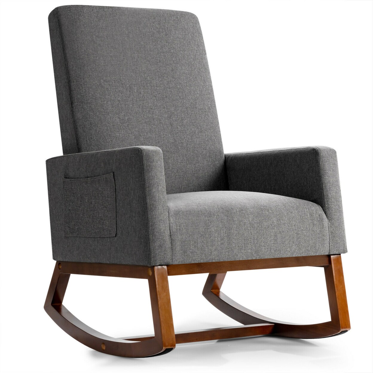 Rocking Chair High Back Upholstered Lounge Armchair W/ Side Pocket