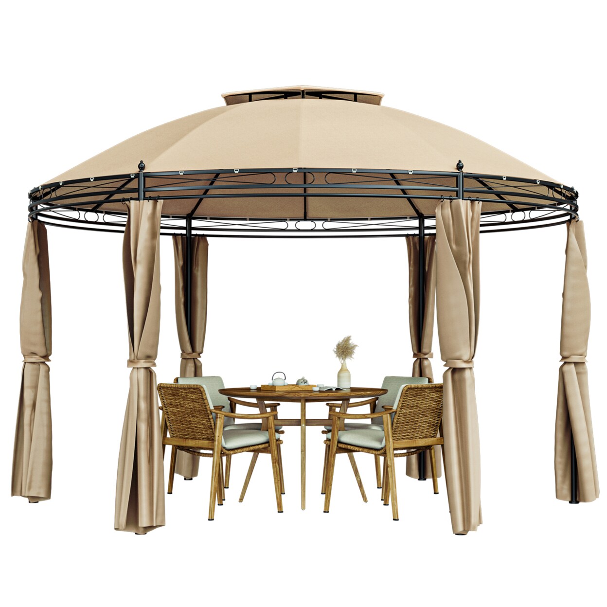 11.5 Outdoor Patio Round Dome Gazebo Canopy Shelter Double Roof Steel Brown