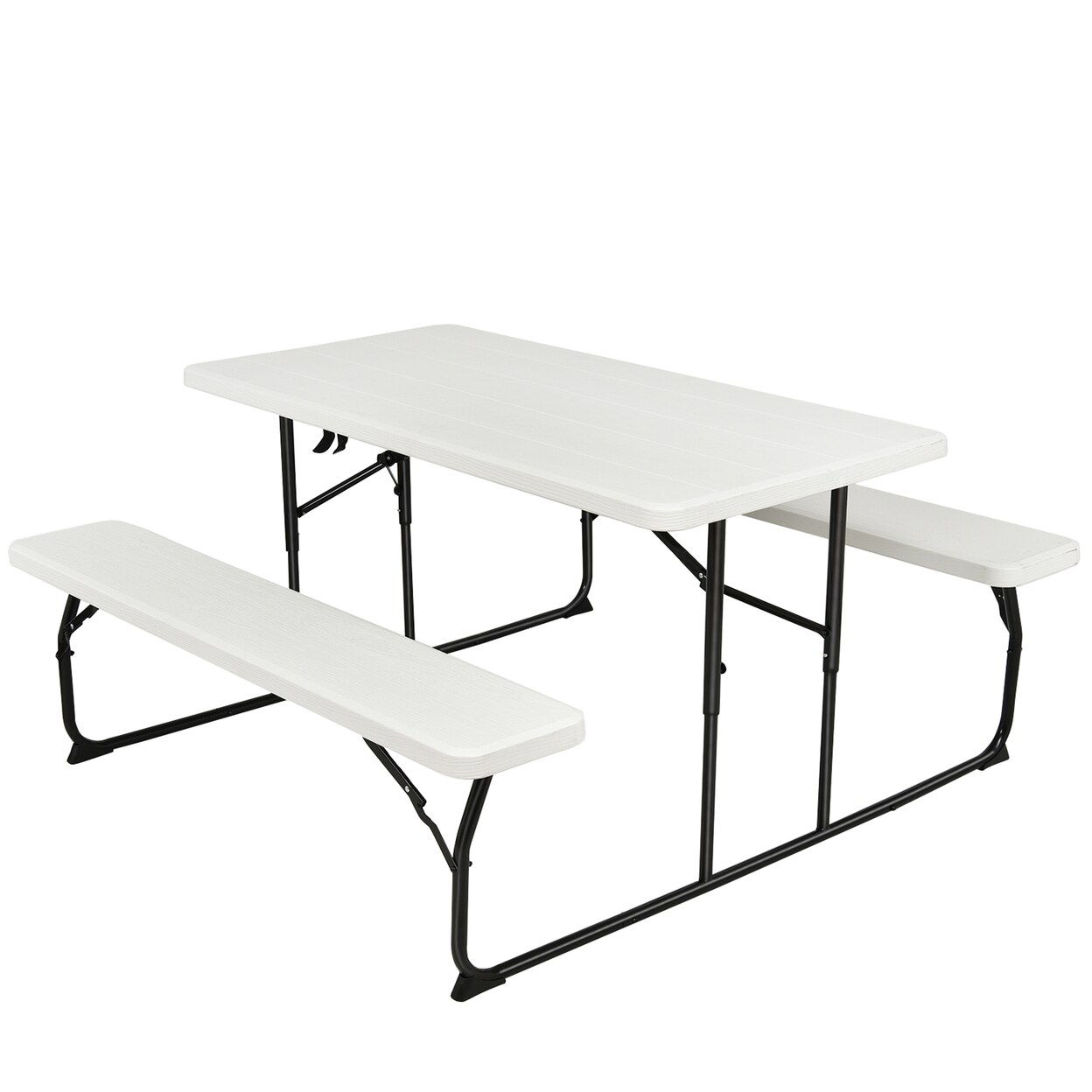 Folding Picnic Table And Bench Set For Camping Bbq W/ Steel Frame