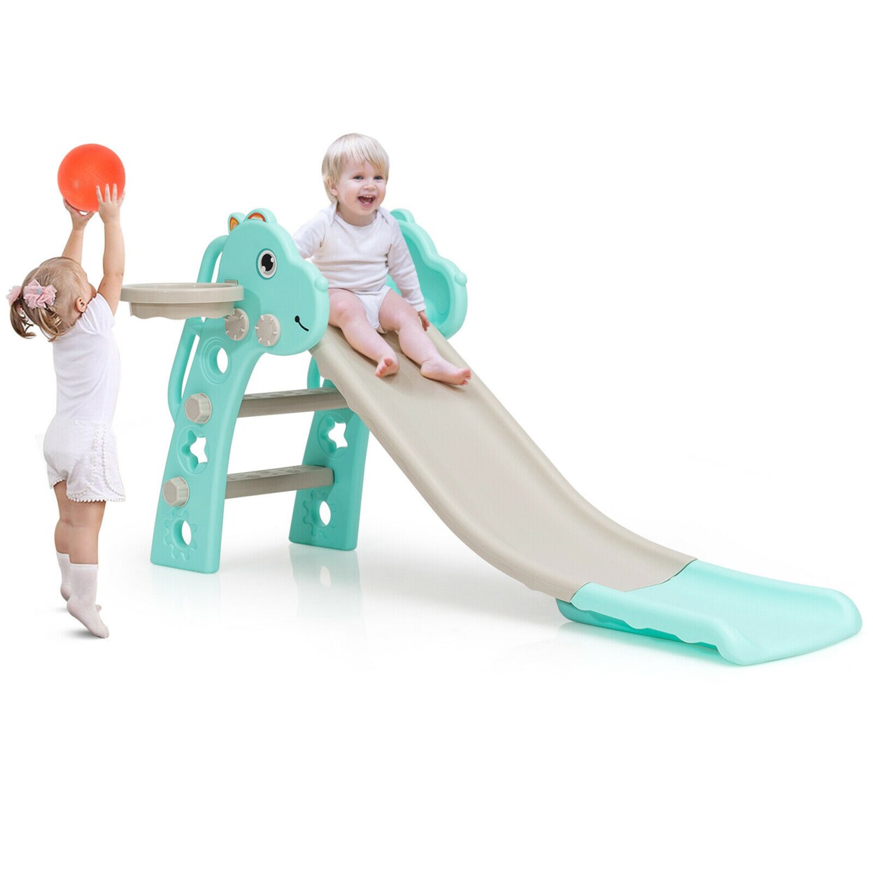 Gymax 3 in 1 Kids Slide Baby Play Climber Slide Set w/Basketball Hoop