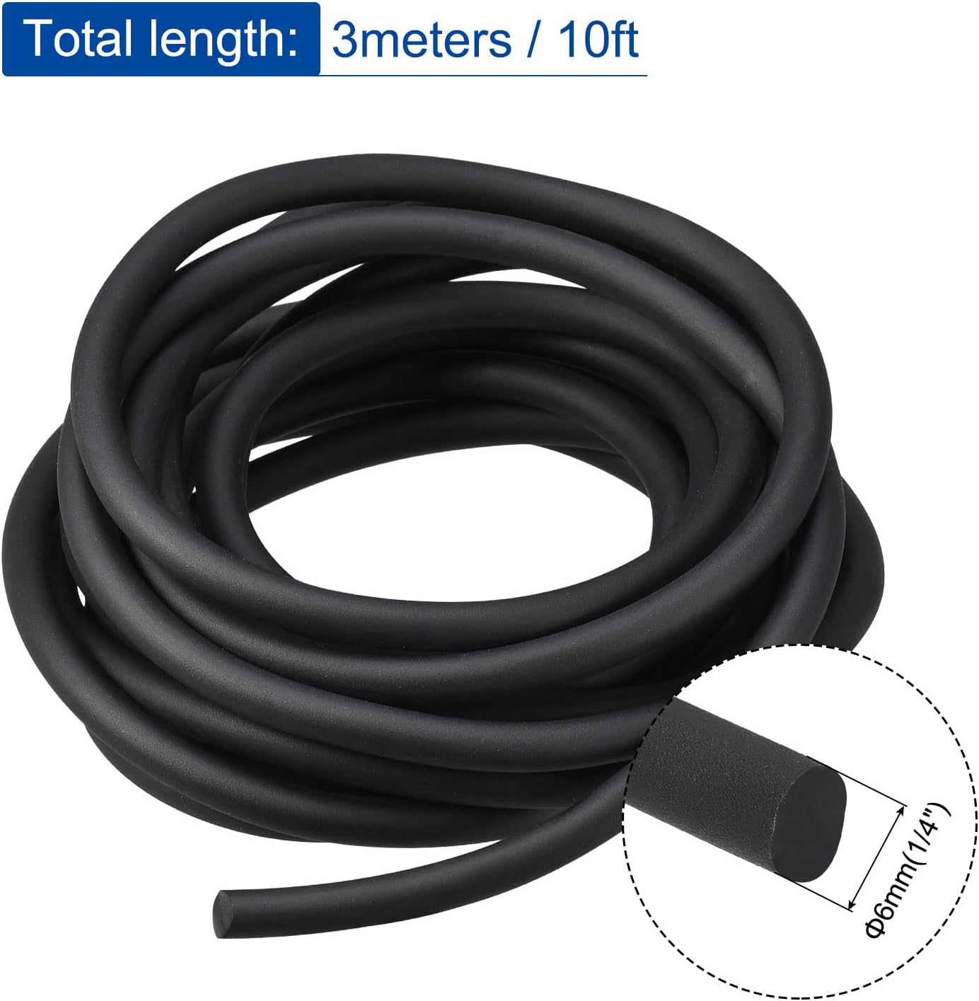 Solid Rubber Cord 10ft 6mm(1/4") Dia Matte Black Rubber Cord for DIY Craft Beading Necklaces Bracelet